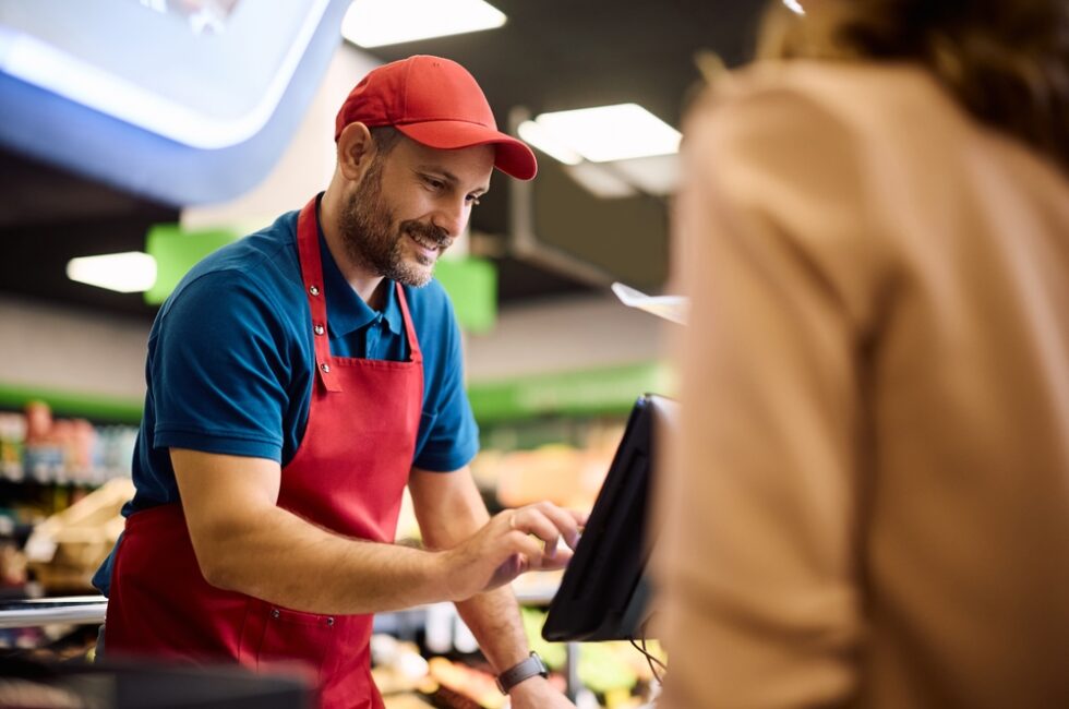 Immagine di un sistema di self-checkout con tecnologia Vision AI